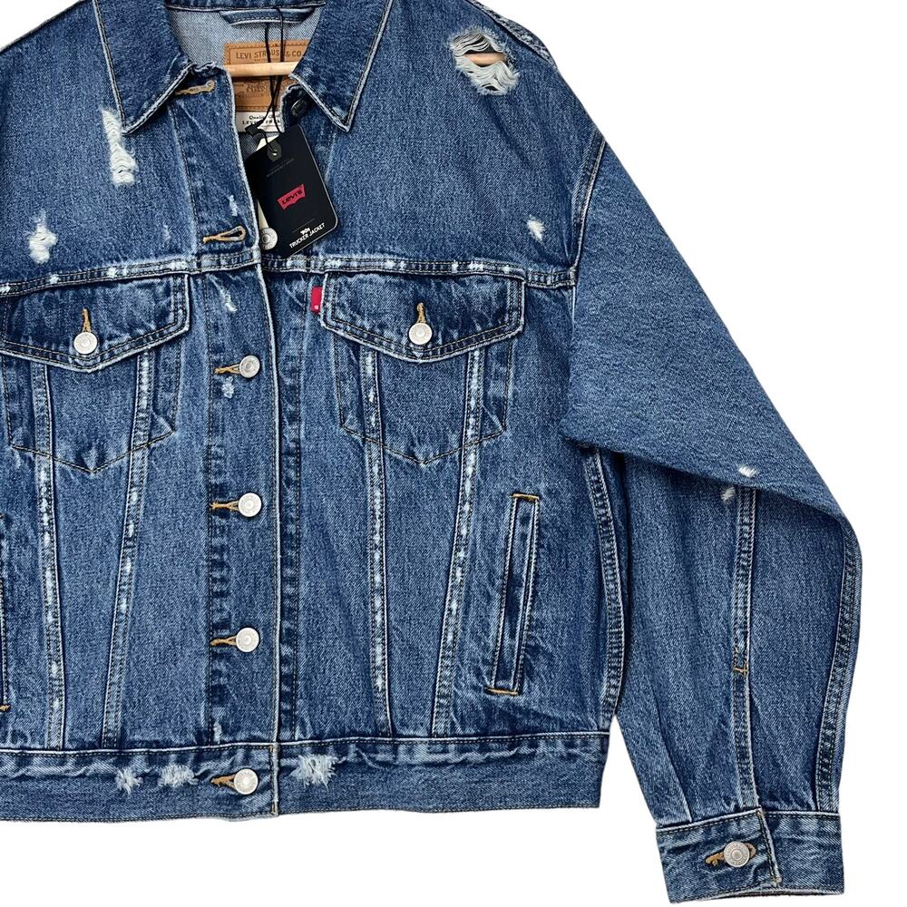 Levis 90s Trucker Jacket Sz S Relaxed Fit Medium Wash Collared Distressed Denim - Picture 6 of 11